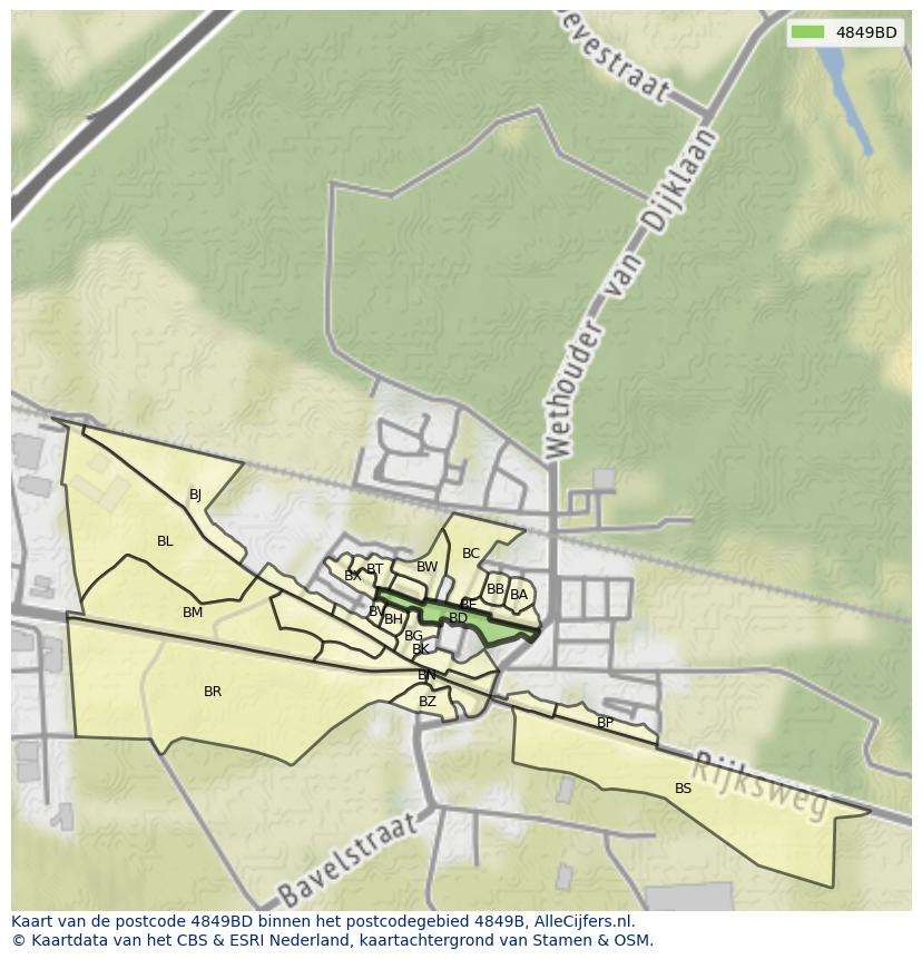 Afbeelding van het postcodegebied 4849 BD op de kaart.