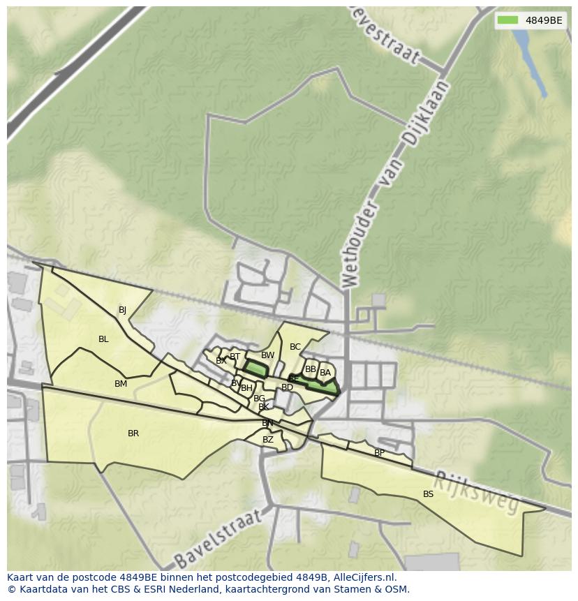 Afbeelding van het postcodegebied 4849 BE op de kaart.