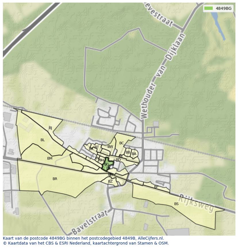 Afbeelding van het postcodegebied 4849 BG op de kaart.