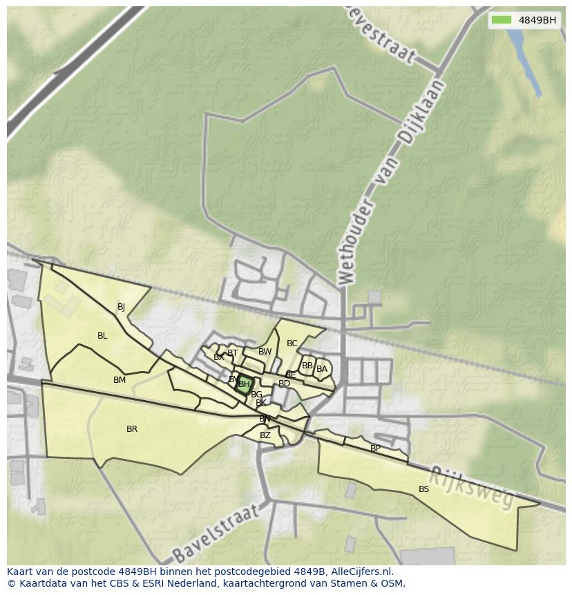 Afbeelding van het postcodegebied 4849 BH op de kaart.