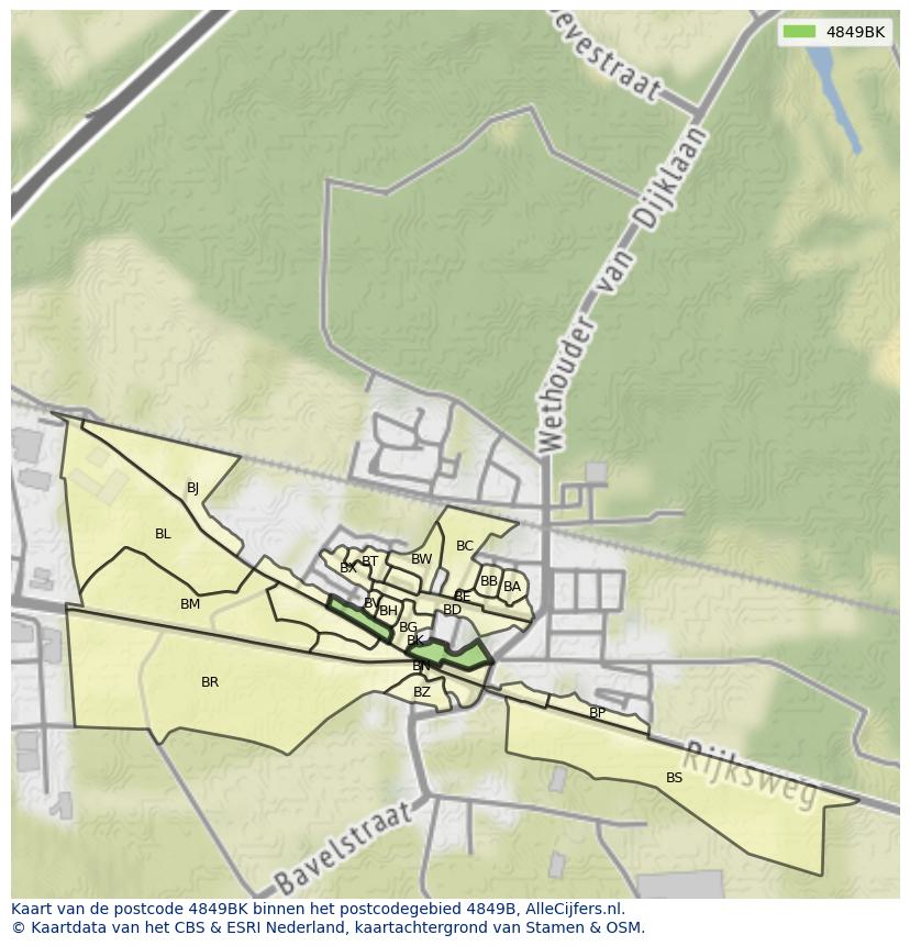 Afbeelding van het postcodegebied 4849 BK op de kaart.