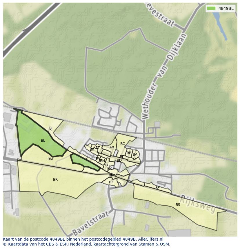 Afbeelding van het postcodegebied 4849 BL op de kaart.
