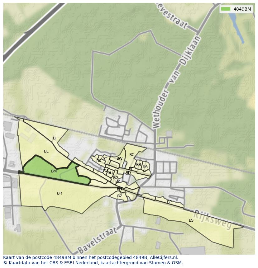 Afbeelding van het postcodegebied 4849 BM op de kaart.