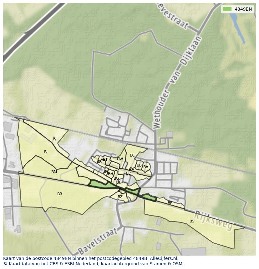 Afbeelding van het postcodegebied 4849 BN op de kaart.