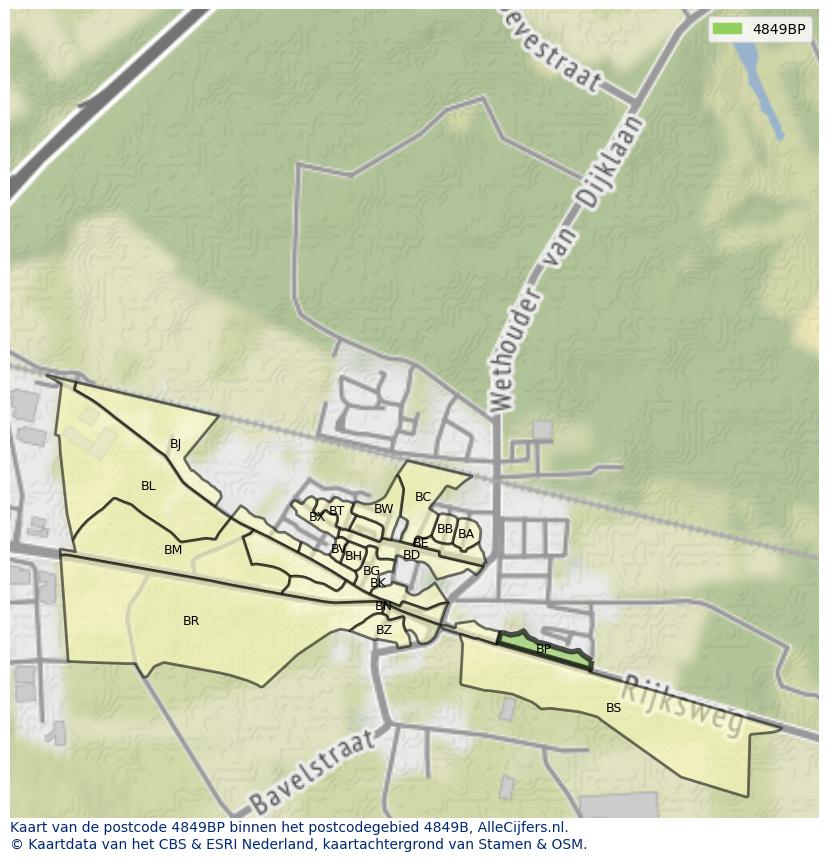 Afbeelding van het postcodegebied 4849 BP op de kaart.
