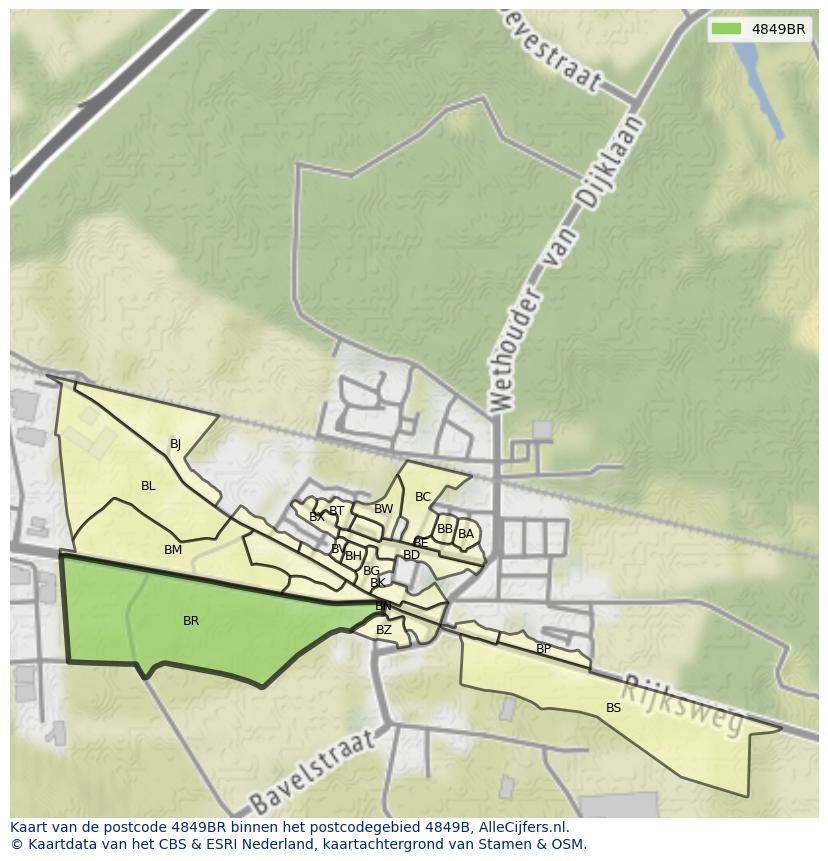 Afbeelding van het postcodegebied 4849 BR op de kaart.