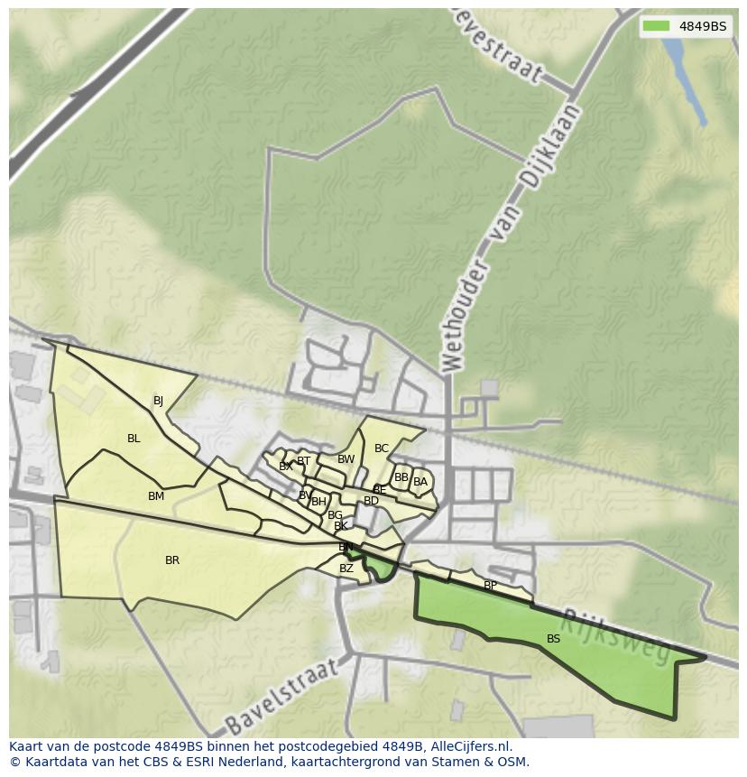 Afbeelding van het postcodegebied 4849 BS op de kaart.