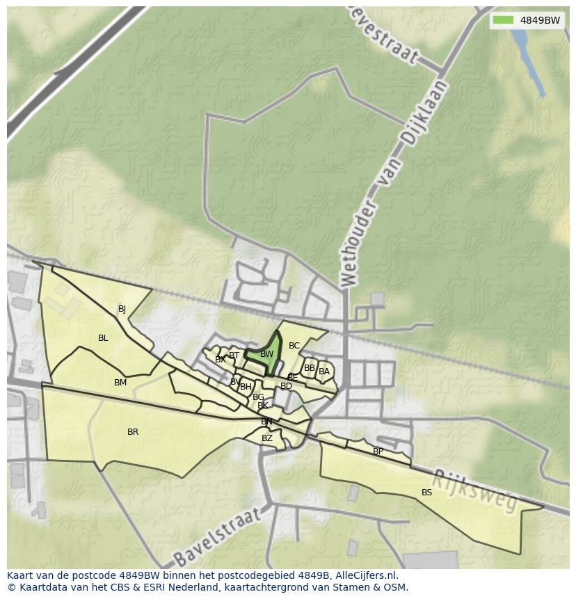 Afbeelding van het postcodegebied 4849 BW op de kaart.