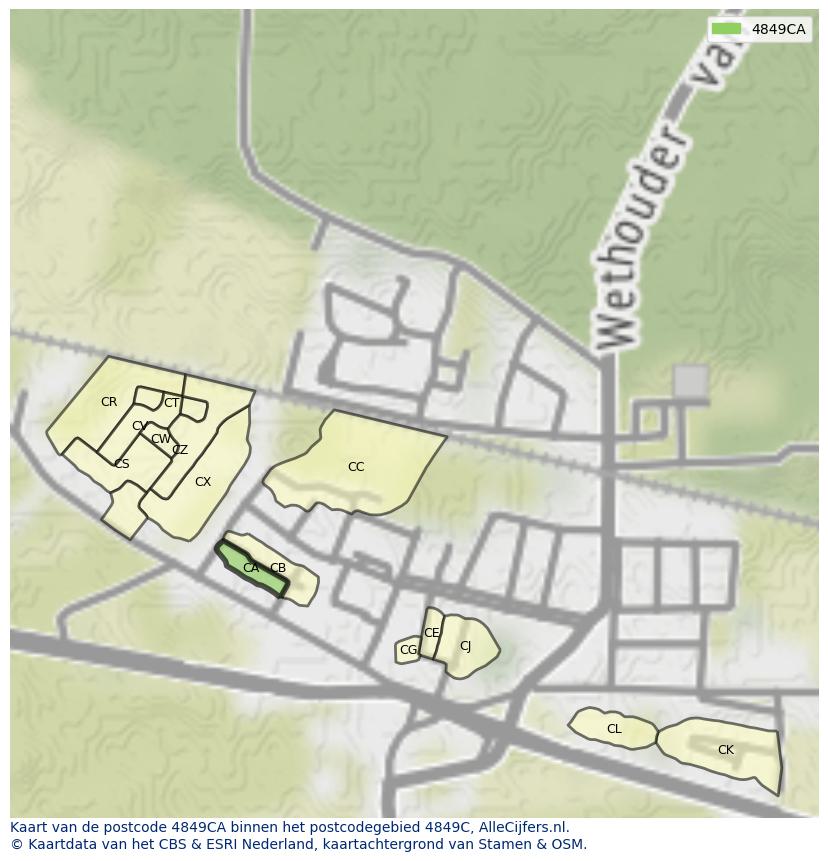 Afbeelding van het postcodegebied 4849 CA op de kaart.