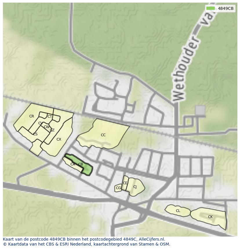 Afbeelding van het postcodegebied 4849 CB op de kaart.