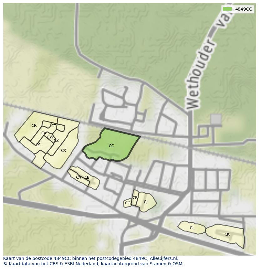 Afbeelding van het postcodegebied 4849 CC op de kaart.