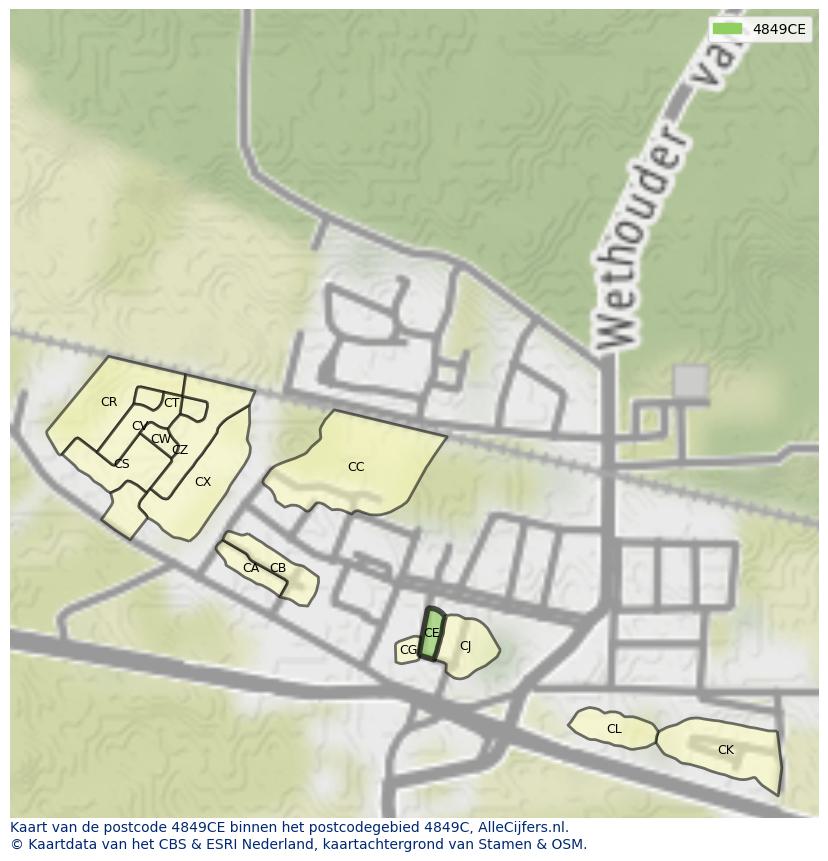 Afbeelding van het postcodegebied 4849 CE op de kaart.