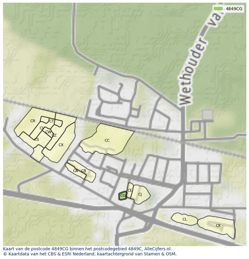 Afbeelding van het postcodegebied 4849 CG op de kaart.