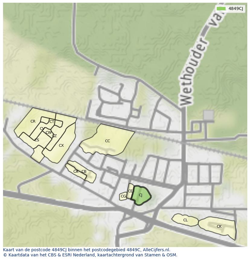 Afbeelding van het postcodegebied 4849 CJ op de kaart.