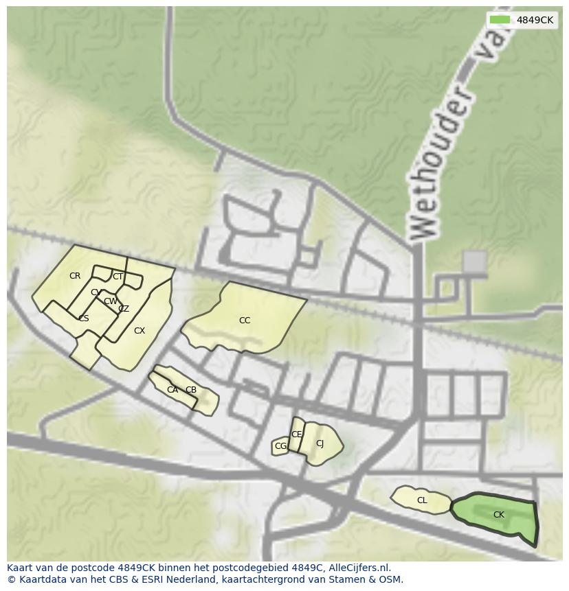 Afbeelding van het postcodegebied 4849 CK op de kaart.