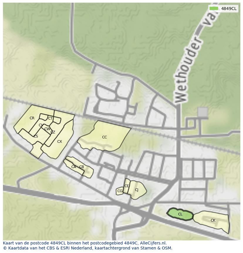 Afbeelding van het postcodegebied 4849 CL op de kaart.