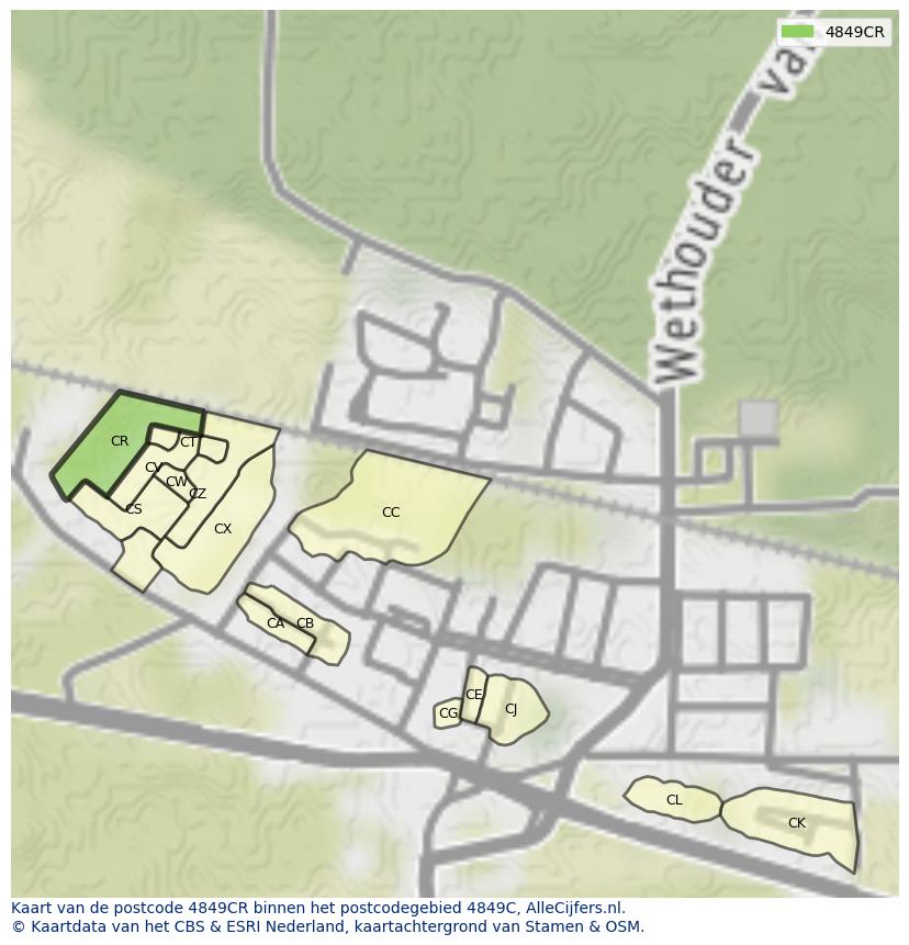Afbeelding van het postcodegebied 4849 CR op de kaart.