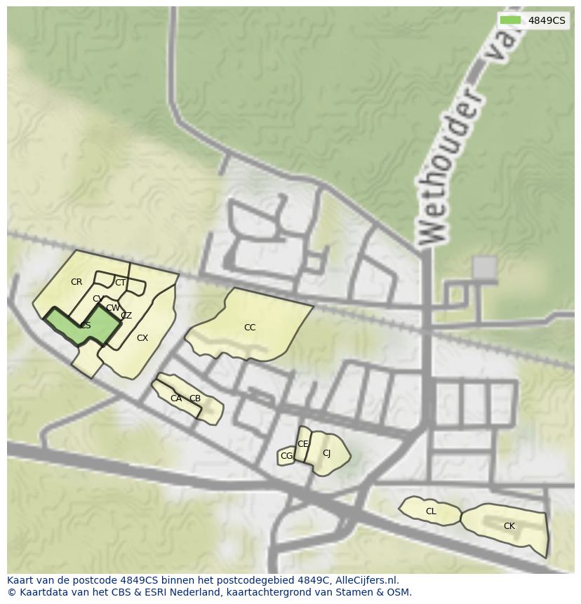 Afbeelding van het postcodegebied 4849 CS op de kaart.