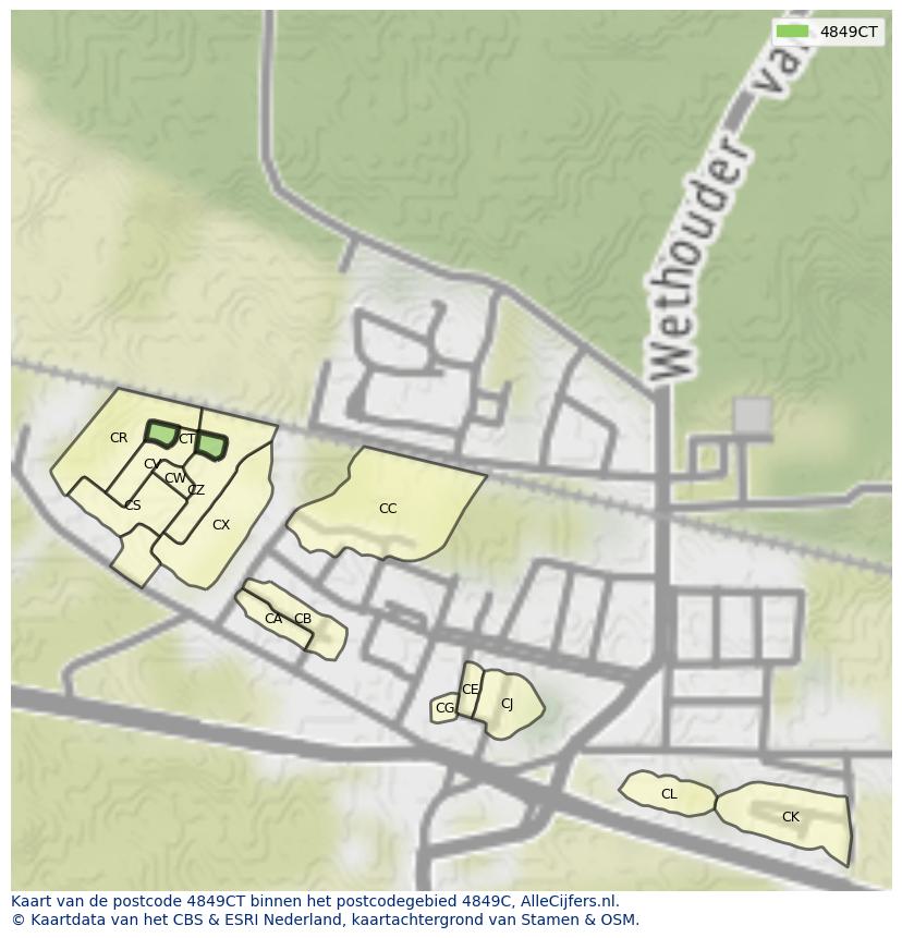 Afbeelding van het postcodegebied 4849 CT op de kaart.