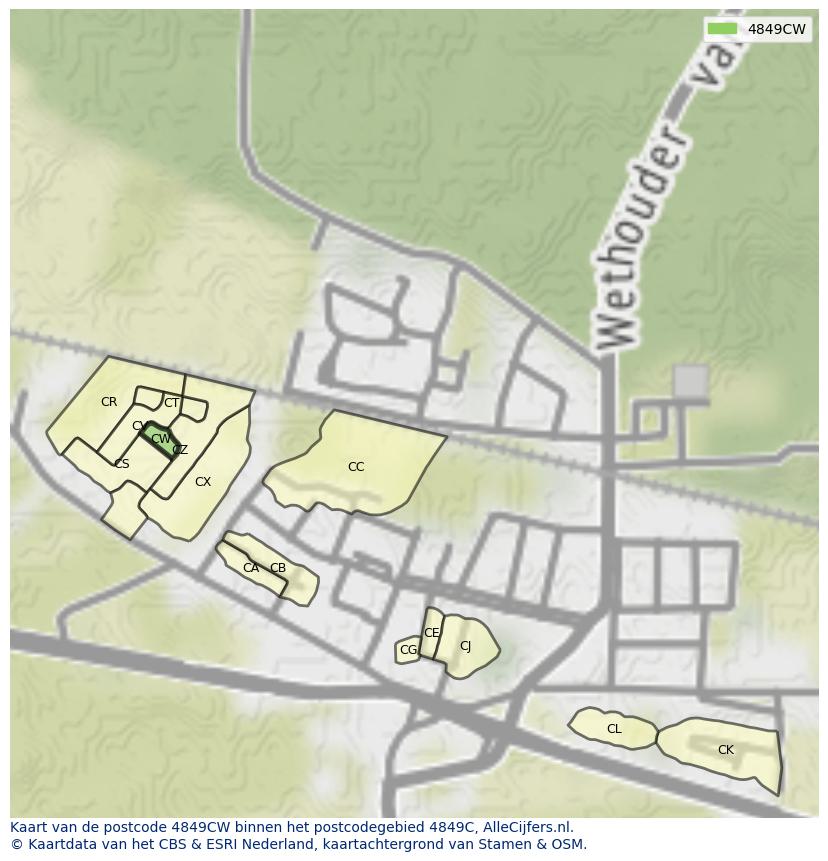 Afbeelding van het postcodegebied 4849 CW op de kaart.