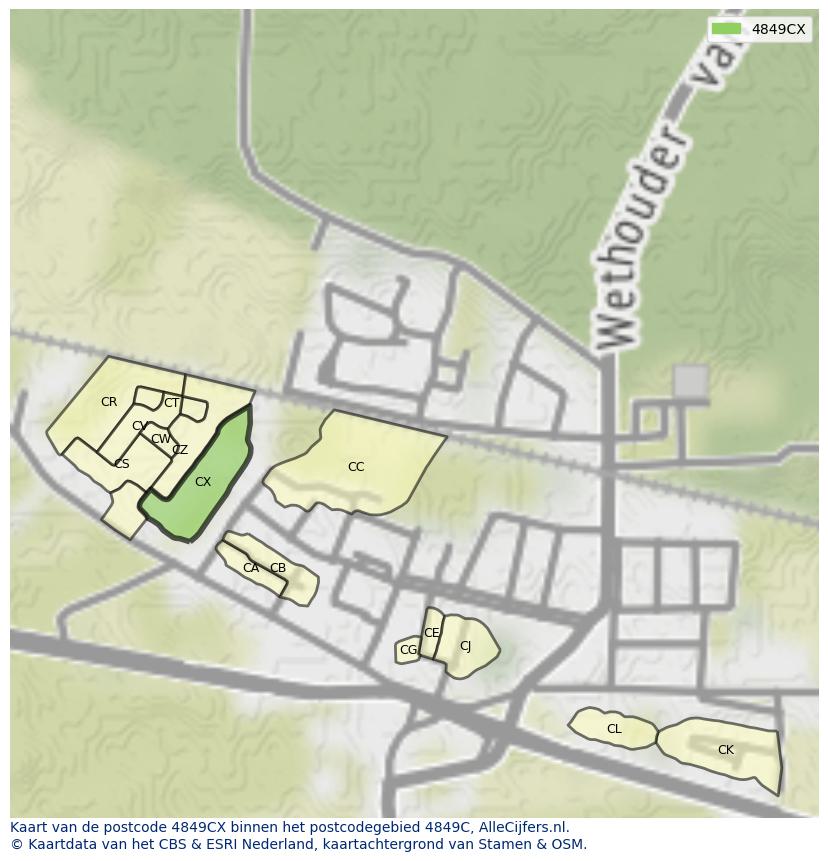 Afbeelding van het postcodegebied 4849 CX op de kaart.