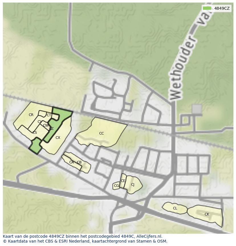 Afbeelding van het postcodegebied 4849 CZ op de kaart.