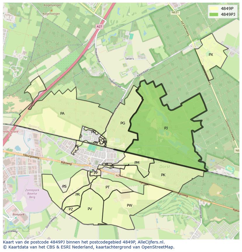 Afbeelding van het postcodegebied 4849 PJ op de kaart.