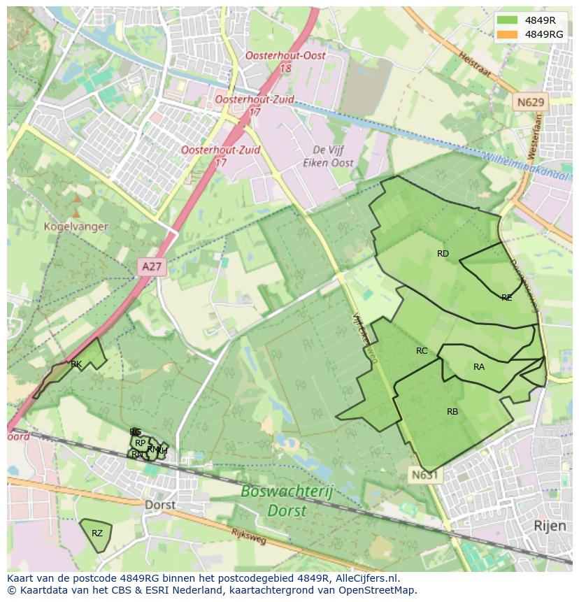 Afbeelding van het postcodegebied 4849 RG op de kaart.