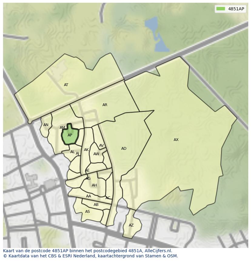 Afbeelding van het postcodegebied 4851 AP op de kaart.