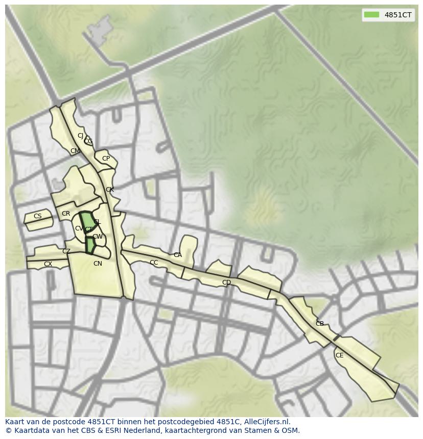 Afbeelding van het postcodegebied 4851 CT op de kaart.