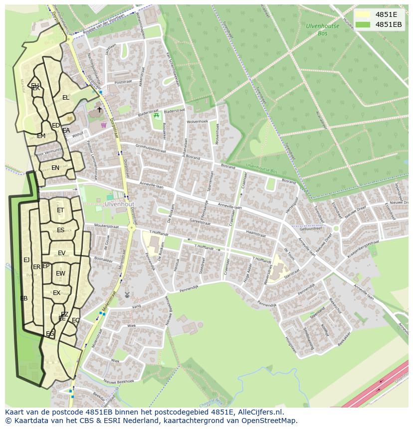 Afbeelding van het postcodegebied 4851 EB op de kaart.