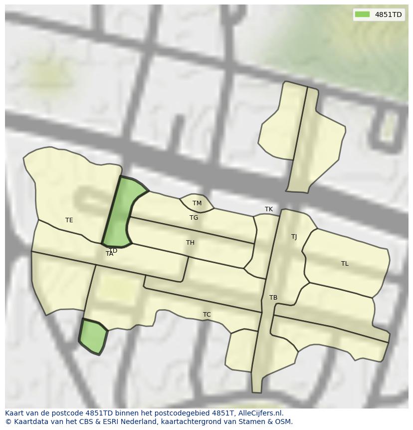 Afbeelding van het postcodegebied 4851 TD op de kaart.