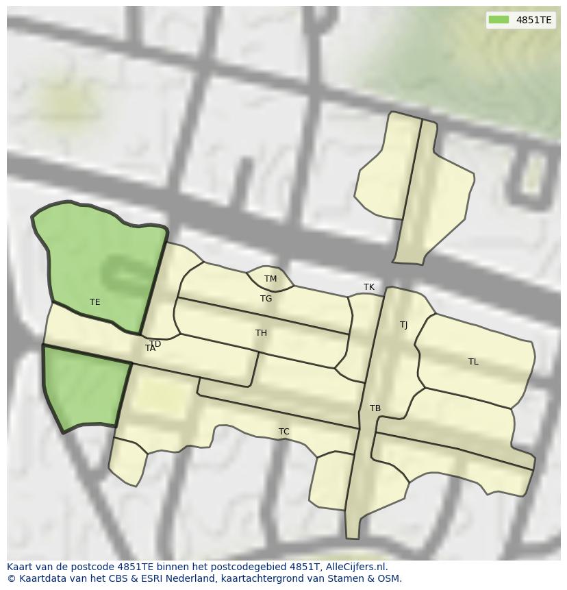 Afbeelding van het postcodegebied 4851 TE op de kaart.