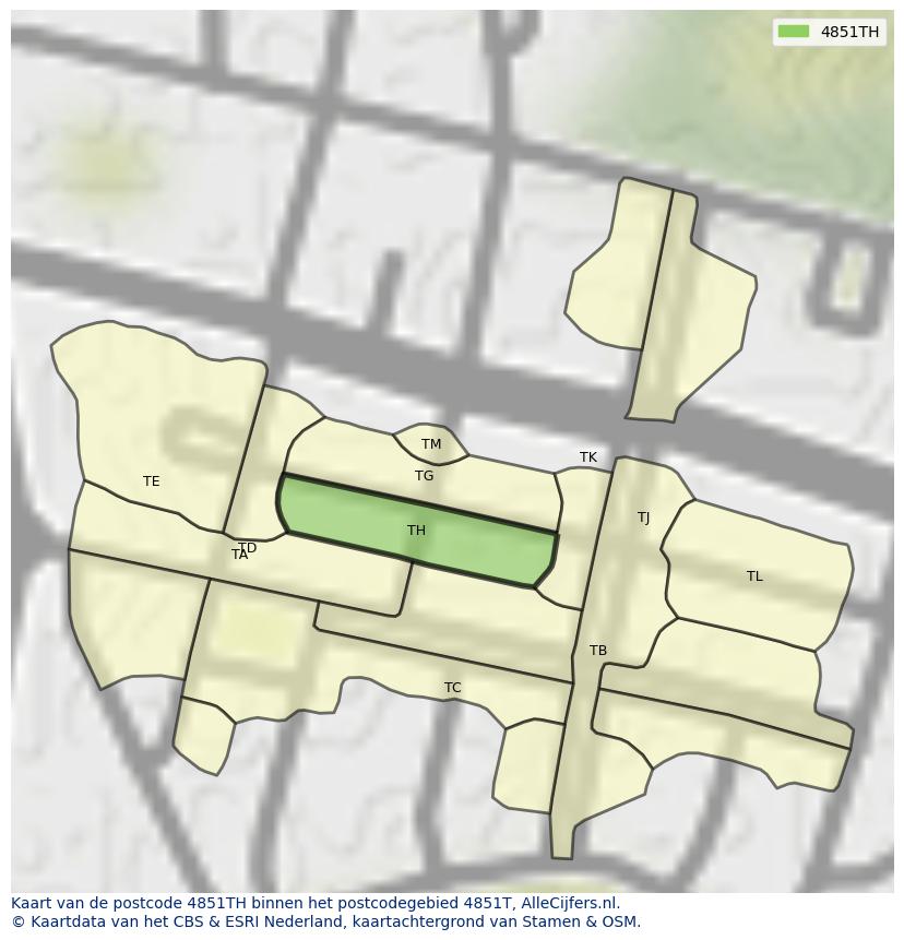 Afbeelding van het postcodegebied 4851 TH op de kaart.