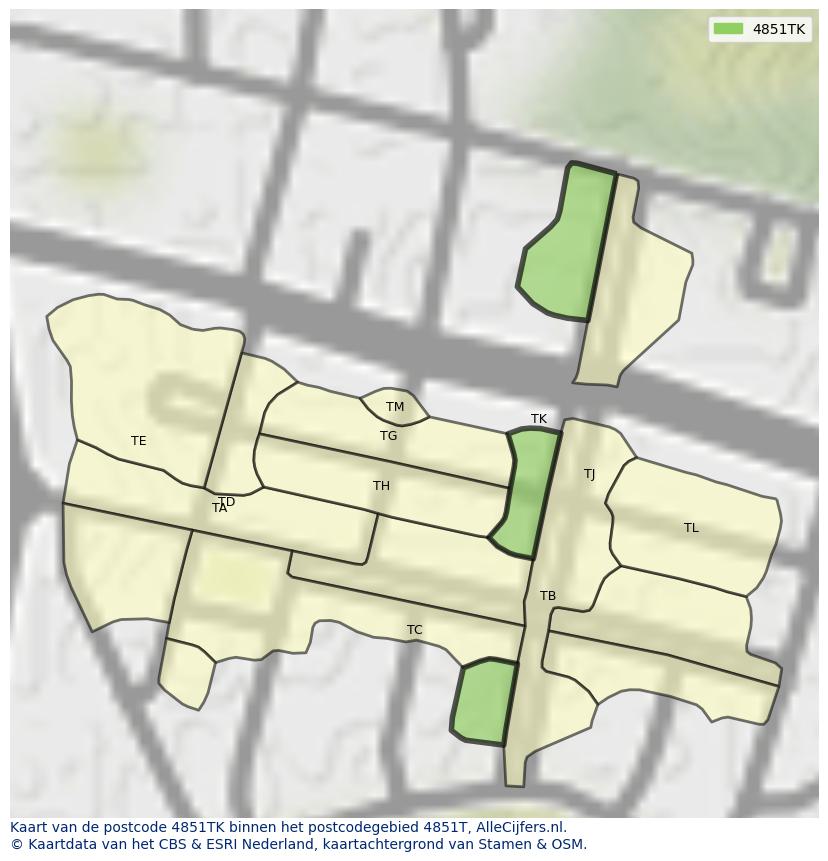 Afbeelding van het postcodegebied 4851 TK op de kaart.