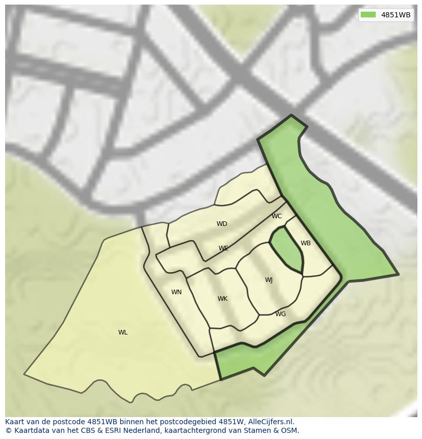 Afbeelding van het postcodegebied 4851 WB op de kaart.