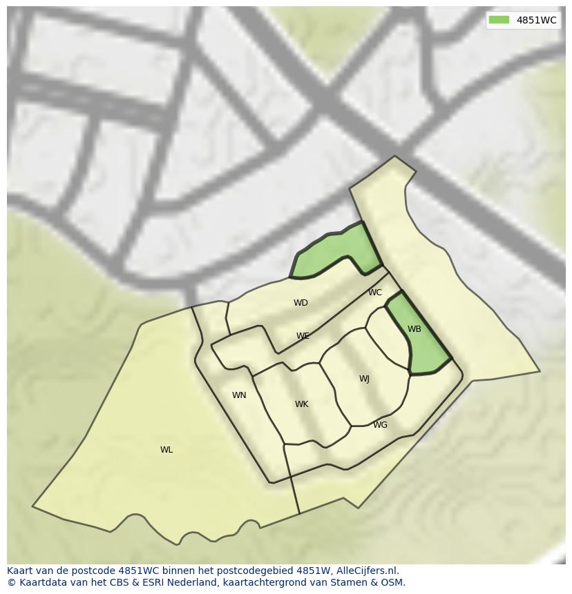 Afbeelding van het postcodegebied 4851 WC op de kaart.