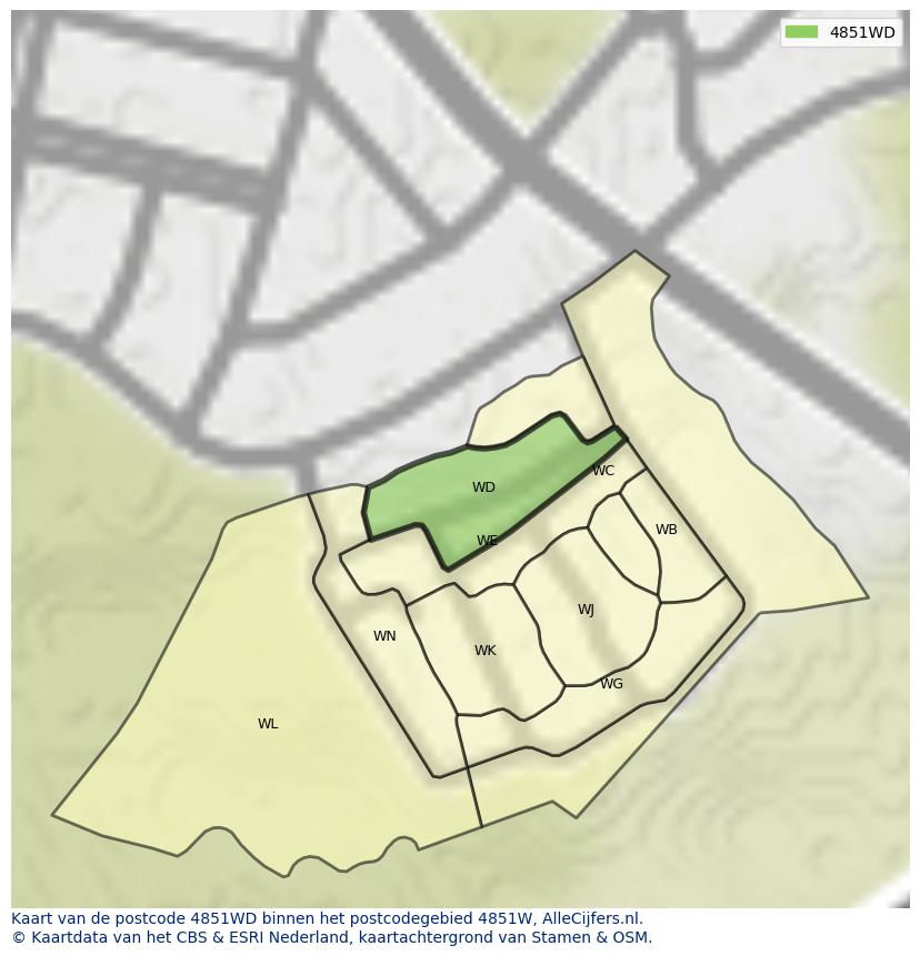 Afbeelding van het postcodegebied 4851 WD op de kaart.