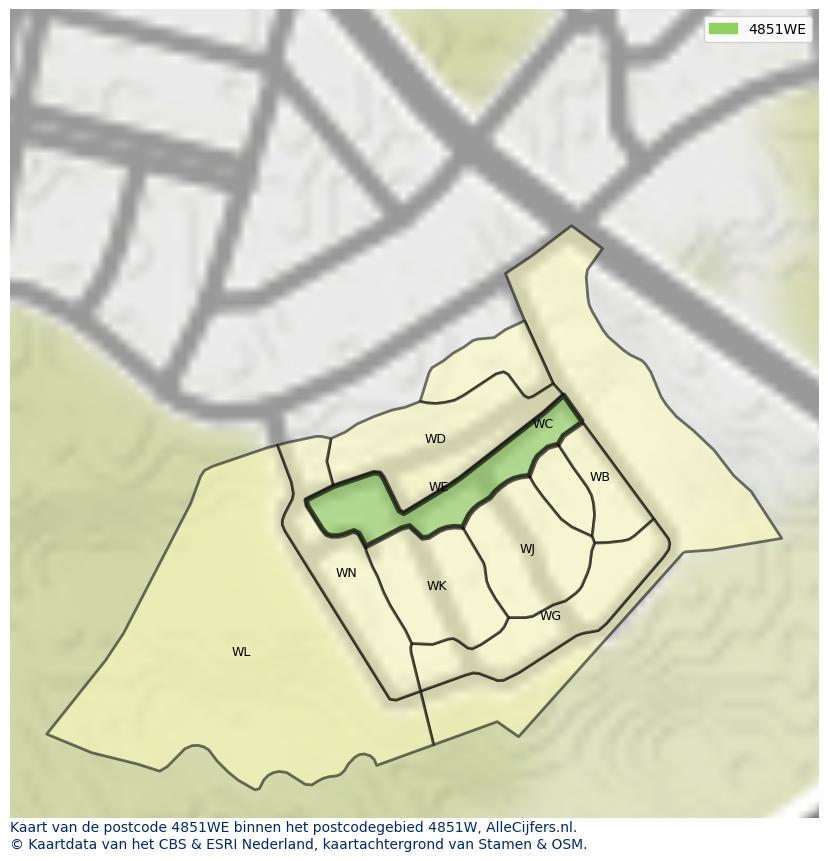 Afbeelding van het postcodegebied 4851 WE op de kaart.