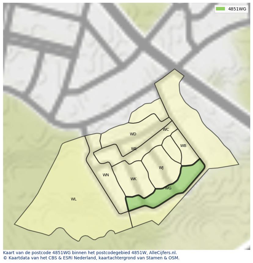 Afbeelding van het postcodegebied 4851 WG op de kaart.