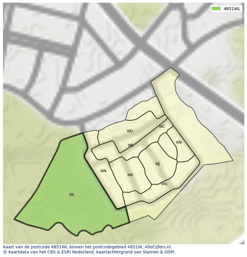 Afbeelding van het postcodegebied 4851 WL op de kaart.