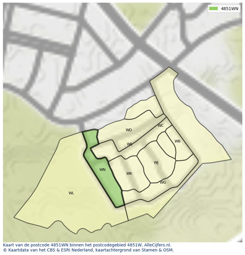 Afbeelding van het postcodegebied 4851 WN op de kaart.