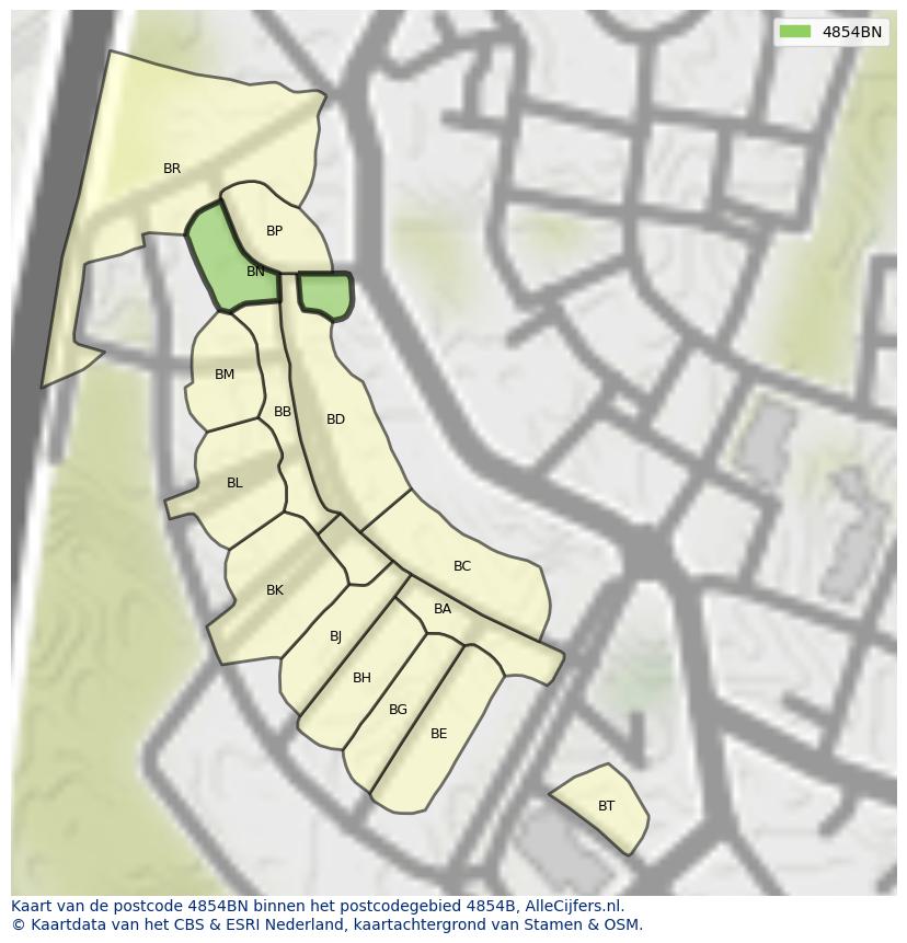 Afbeelding van het postcodegebied 4854 BN op de kaart.