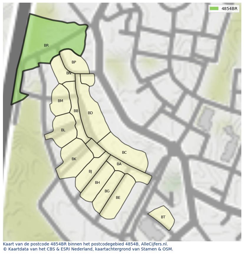 Afbeelding van het postcodegebied 4854 BR op de kaart.