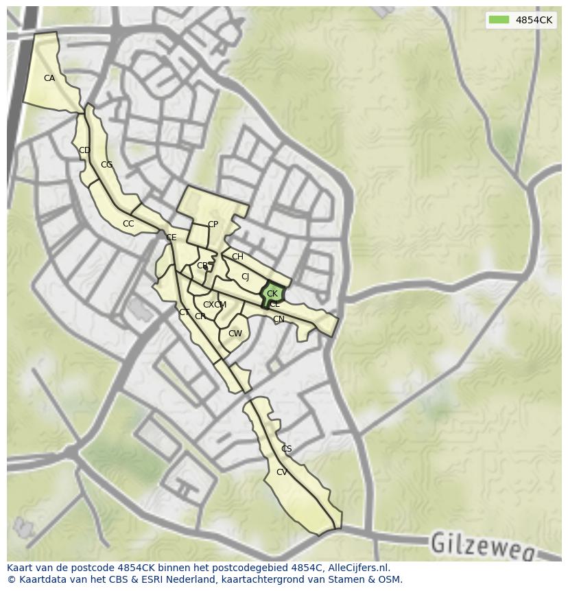 Afbeelding van het postcodegebied 4854 CK op de kaart.