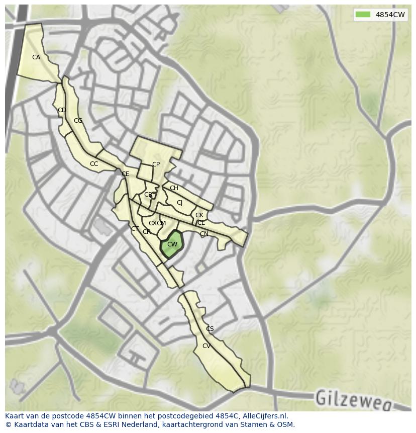 Afbeelding van het postcodegebied 4854 CW op de kaart.