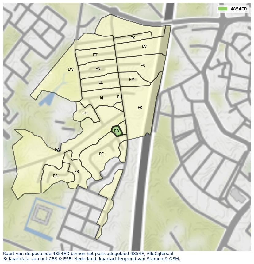 Afbeelding van het postcodegebied 4854 ED op de kaart.