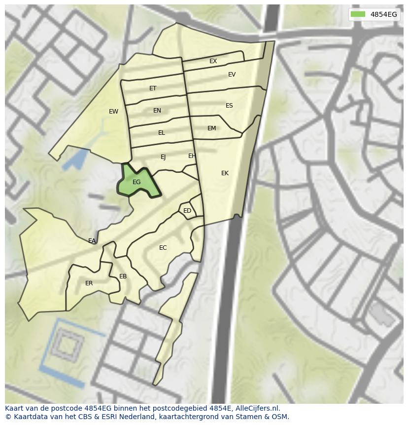 Afbeelding van het postcodegebied 4854 EG op de kaart.