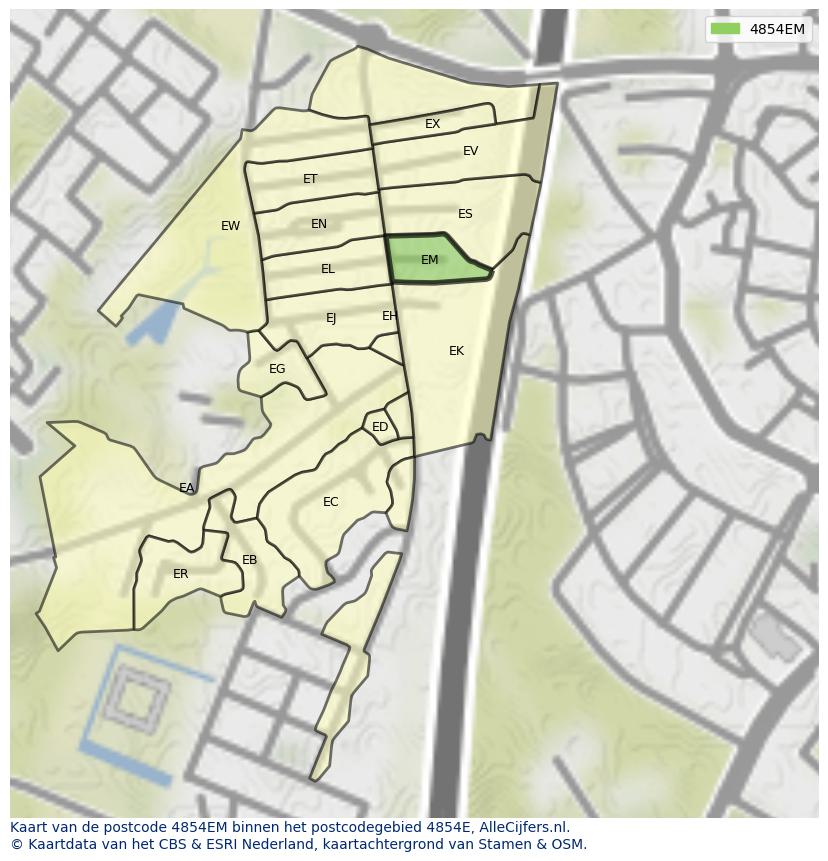 Afbeelding van het postcodegebied 4854 EM op de kaart.