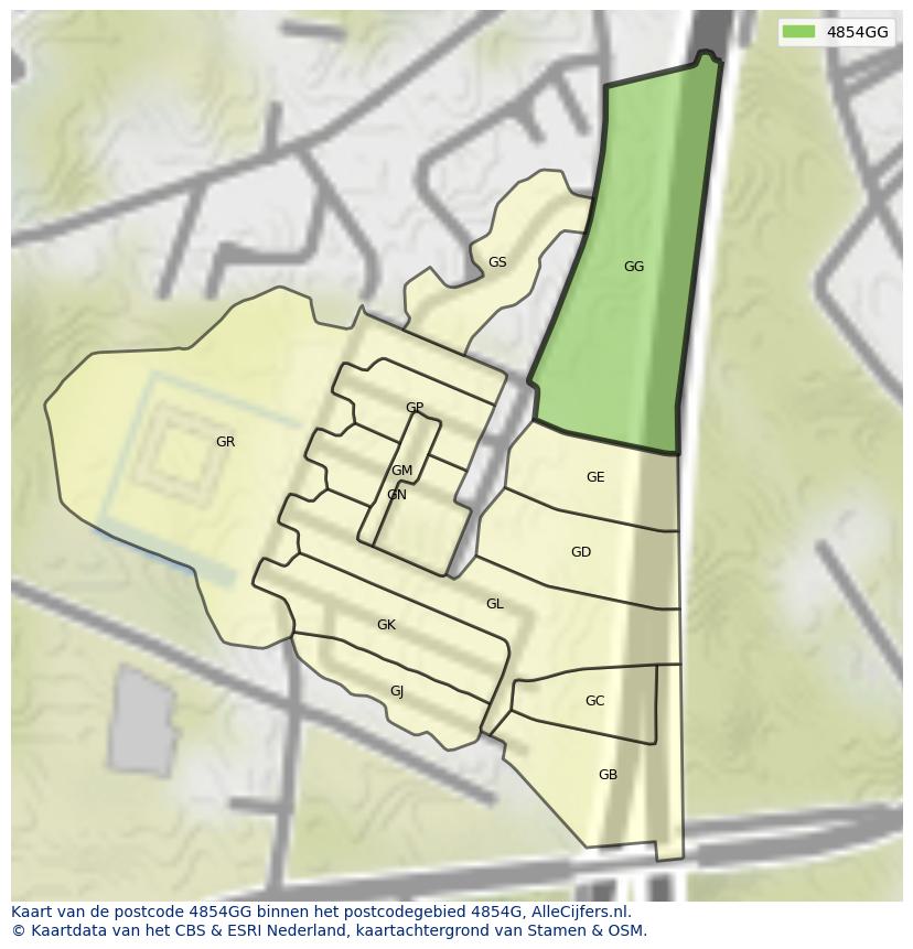 Afbeelding van het postcodegebied 4854 GG op de kaart.